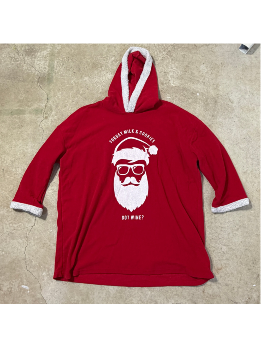 Forget Milk & Cookies Got Wine Santa Christmas Hoodie Dress Loungewear One Size